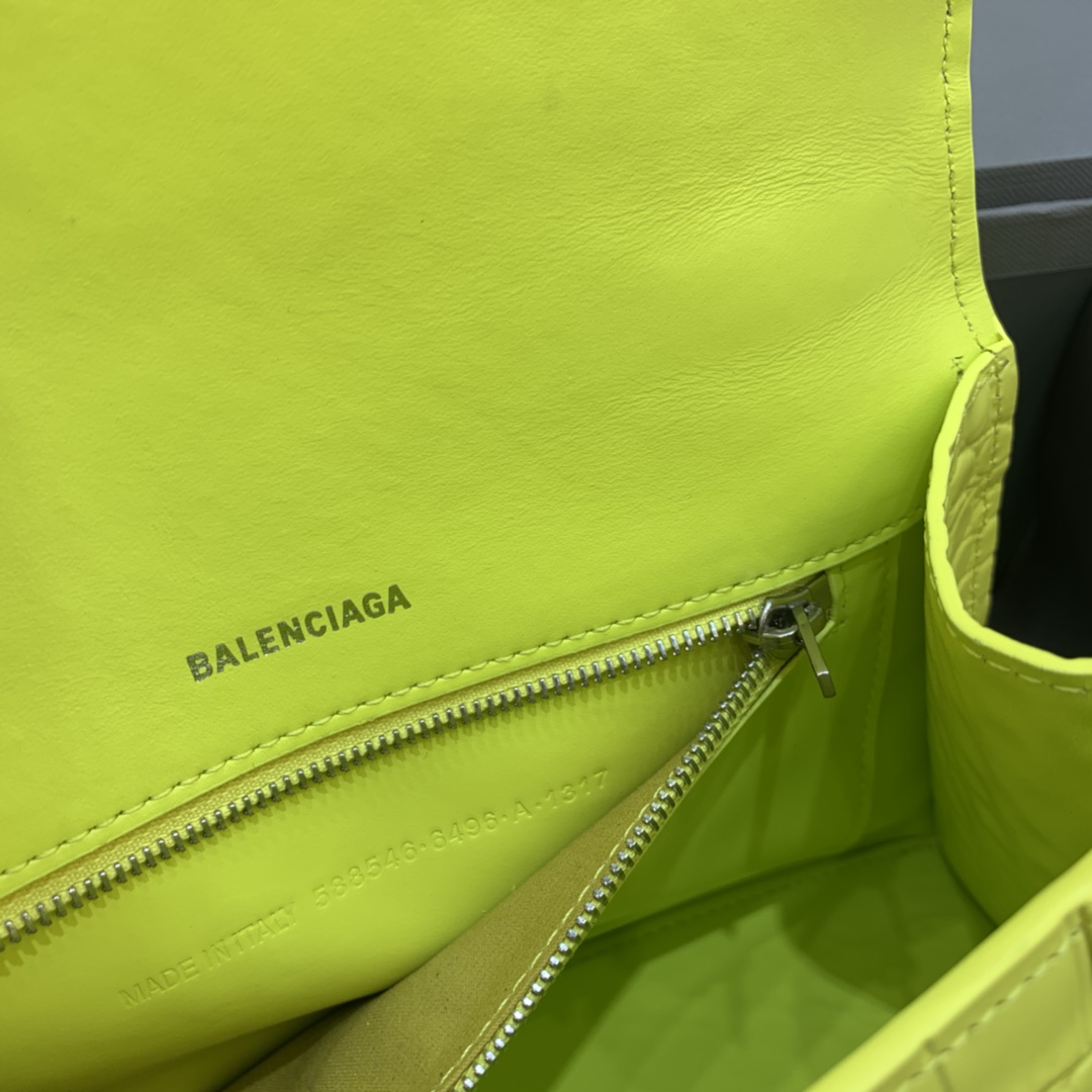 Balenciaga Hourglass Small Handbag Crocodile Embossed Shoulder Bag Yellow